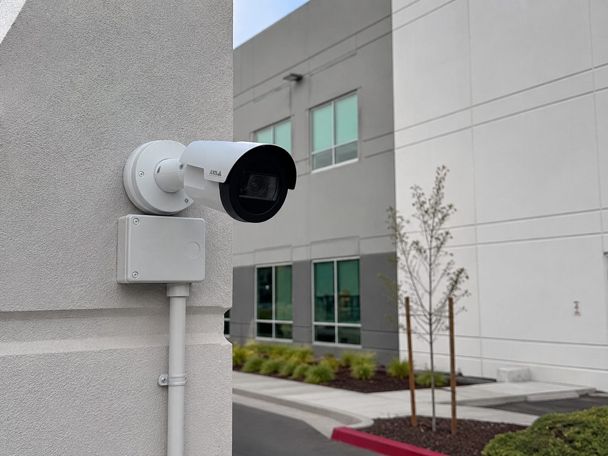 Exterior security camera on a commercial building
