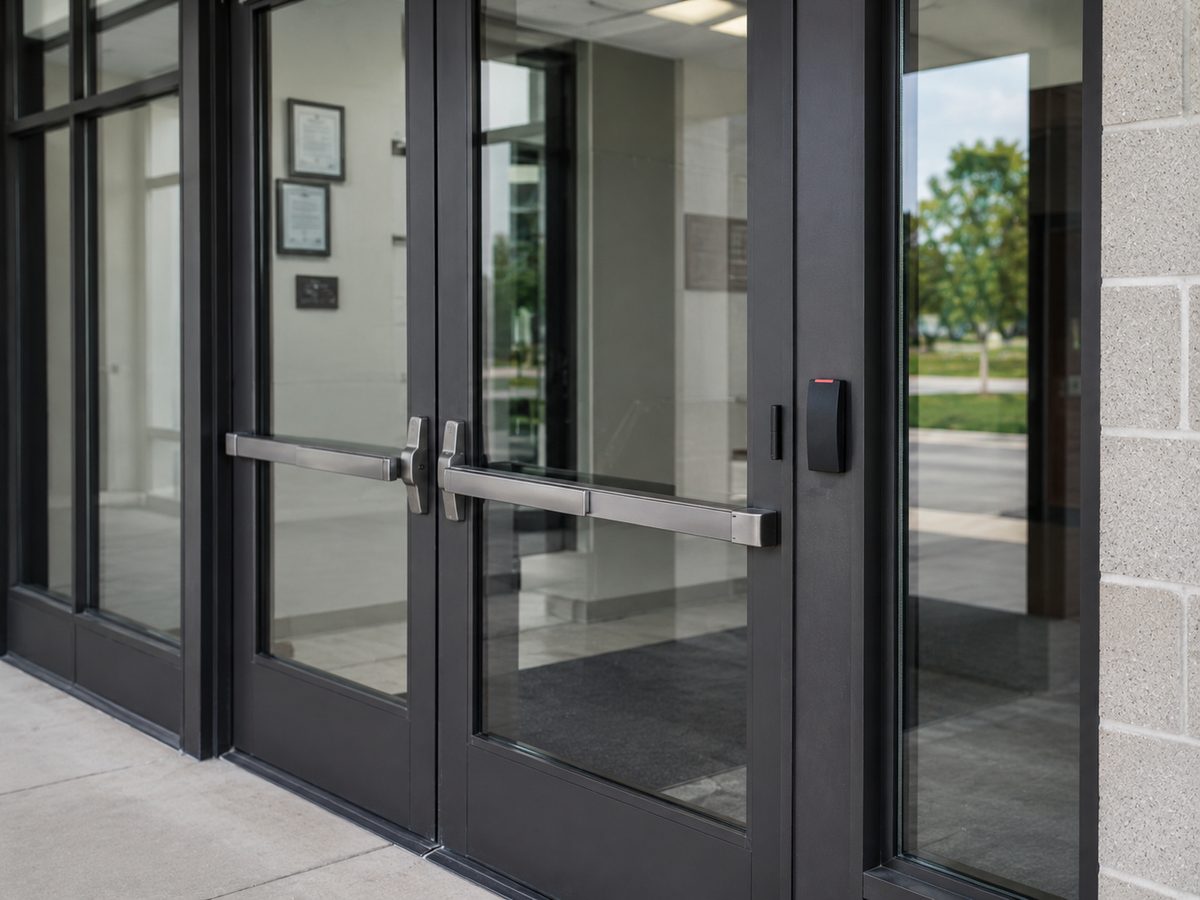 Card reader at a commercial building entrance
